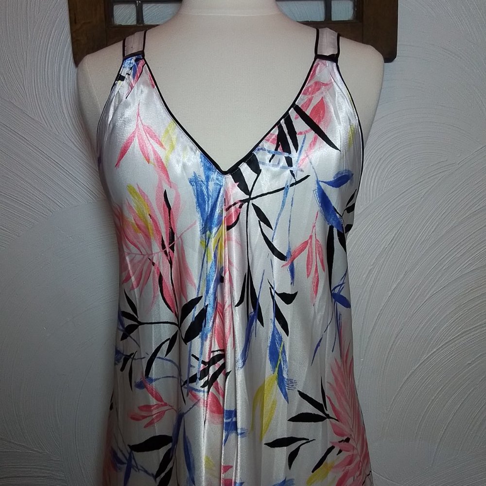 Oscar de la Renta Satin Nightgown Tropical Floral Full Maxi Length Size M - Picture 2 of 4